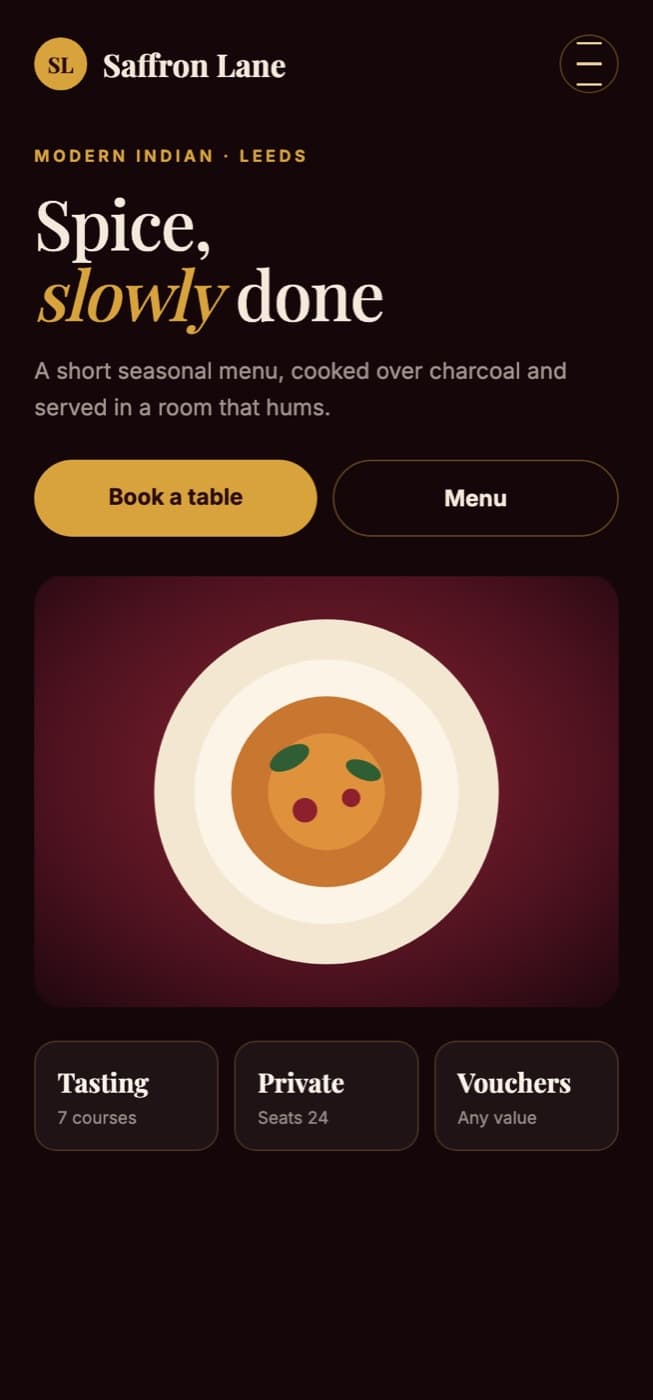 A restaurant website we designed, shown on mobile